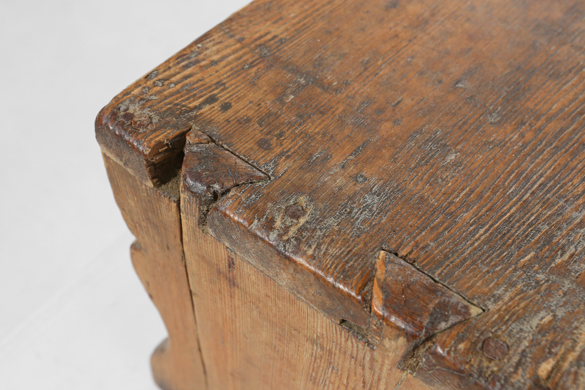 Rustic French wooden stool with beautiful patina, ca. 1900thumbnail